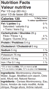 Cherry pie filling nutrition facts panel