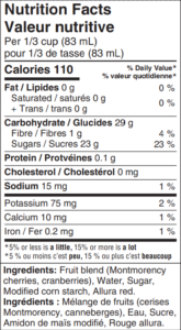 Cherry cranberry pie filling nutrition facts panel