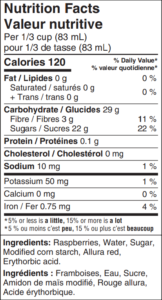 Raspberry pie filling nutrition facts panel