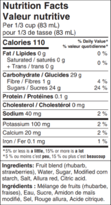 Rhubarb Strawberry pie filling nutrition facts panel