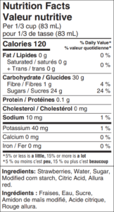 Strawberry pie filling nutrition facts panel