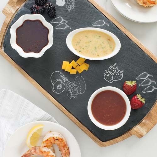 A Trio Of Dipping Sauces: Curry Peach And Mango Dipping Sauce, Spicy Sweet Chili Sauce, And Fruity Horseradish Sauce