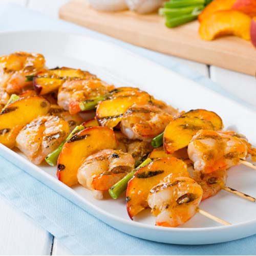 Grilled Peach And Shrimp Kabobs With Apricot Glaze