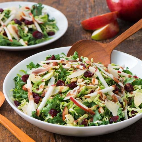 Shredded Kale And Brussels Sprouts Salad With Black Currant Balsamic Dressing