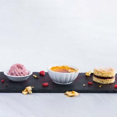 Tiny Trio - 3 Bite-Sized Raspberry Desserts (Crème Brulee)