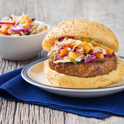 Triple Fruit Glazed Pork Burgers With Sweet-And-Sour Slaw