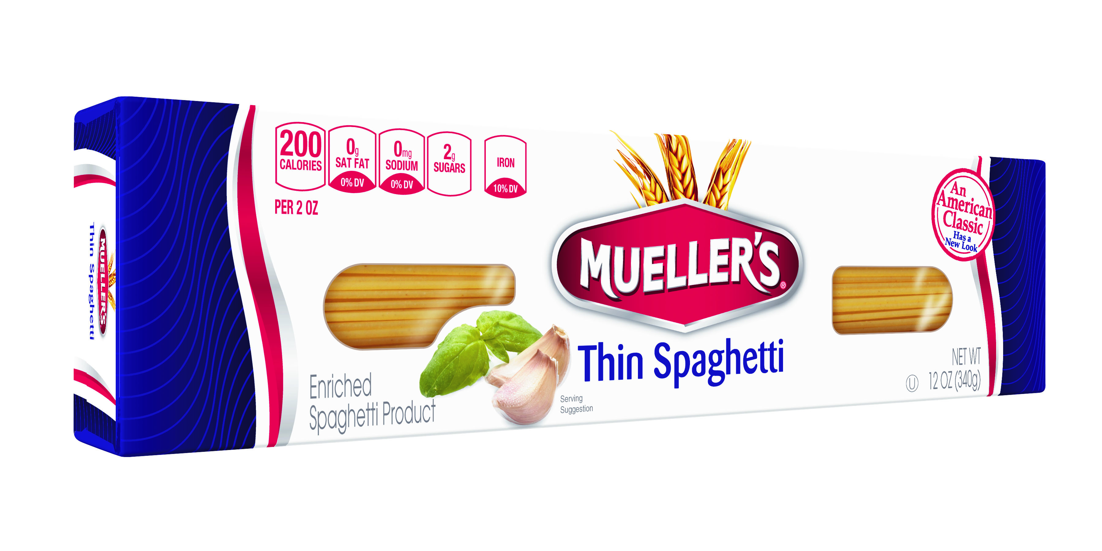 box of thin spaghetti noodles from muellers pasta