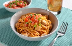 Pot-Sized® Thin Spaghetti with chicken and red enchilada sauce