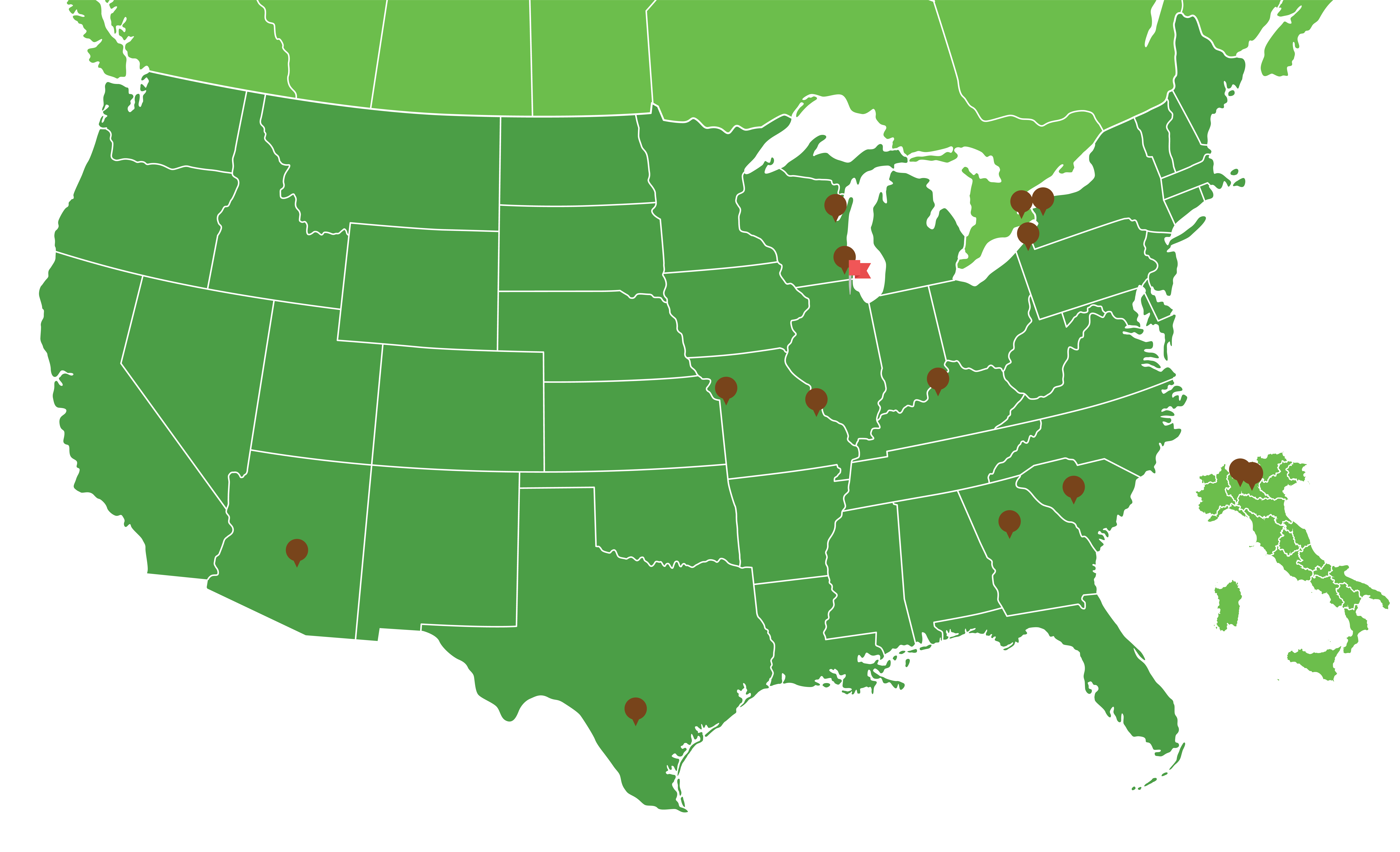 Map of Winland Foods Locations